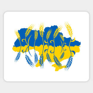 Map of Ukraine decorated with mirror reflected wheat ear in Ukrainian flag colors Magnet